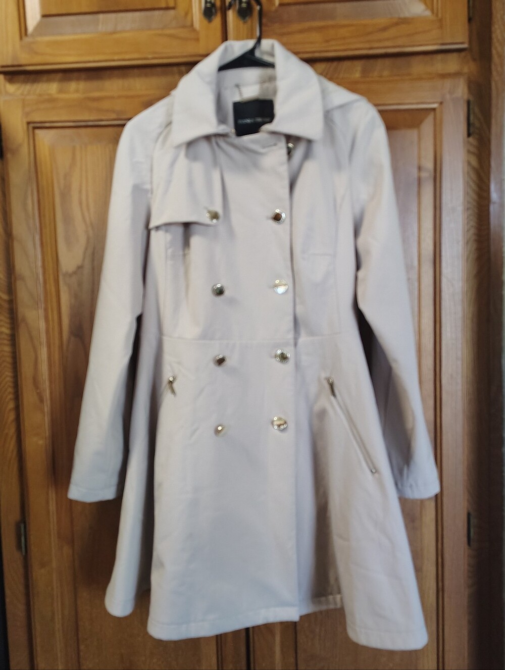 Ivanka Trump Light Beige Double-Breasted Trench Coat Removable Hood Size S